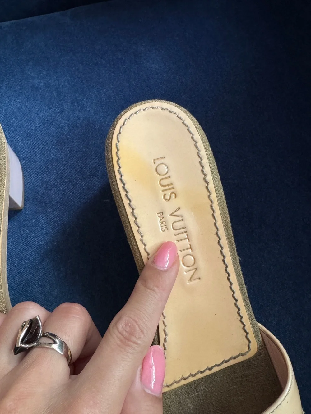 Louis Vuitton Signature Logo Wooden Tan pink Patent Leather Mule Sandals Size 38